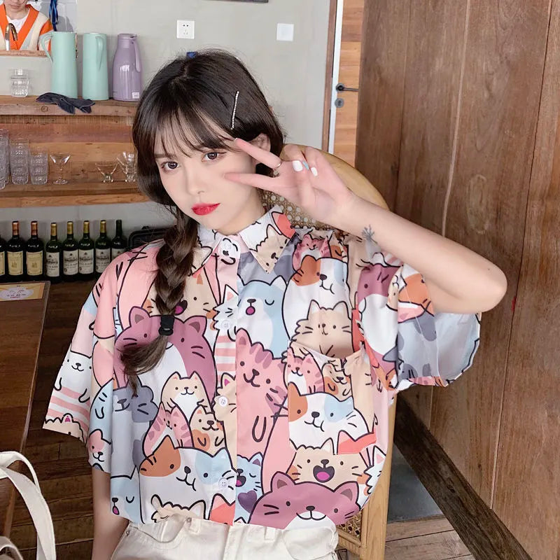 Kawaii Neko Button Up Blouse