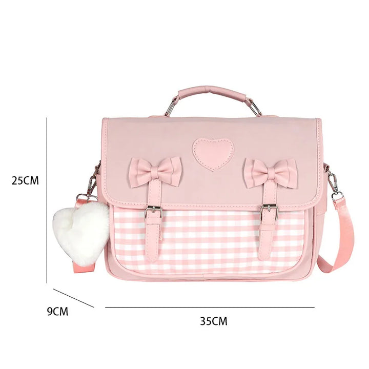 Cute Gingham Bag With Shoulder Strap And Heart Accessoire