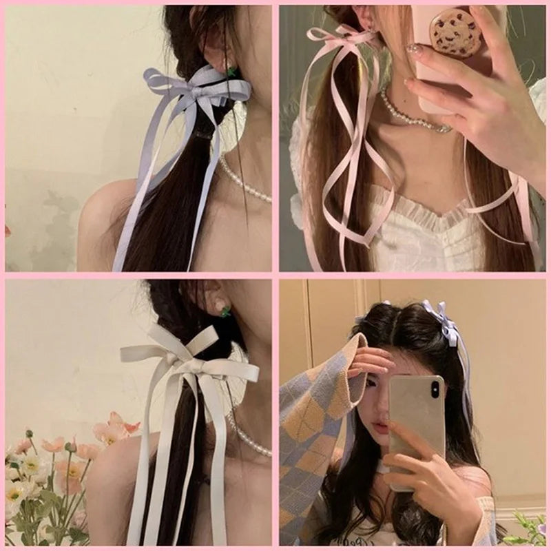 Long Ribbon Bow Hair Accessory 2 pcs