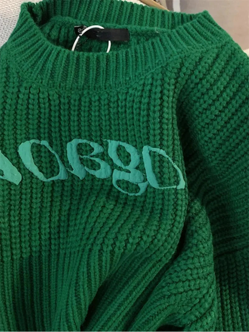 Green Cropped Knitted Jumper