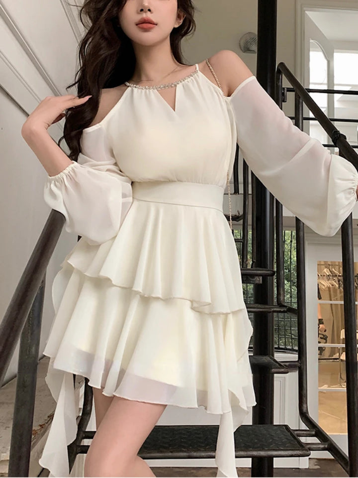 Cold-Shoulder Layered Mini-Dress