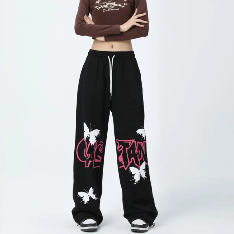 Cool Wide Leg Graffiti Black Sweatpants