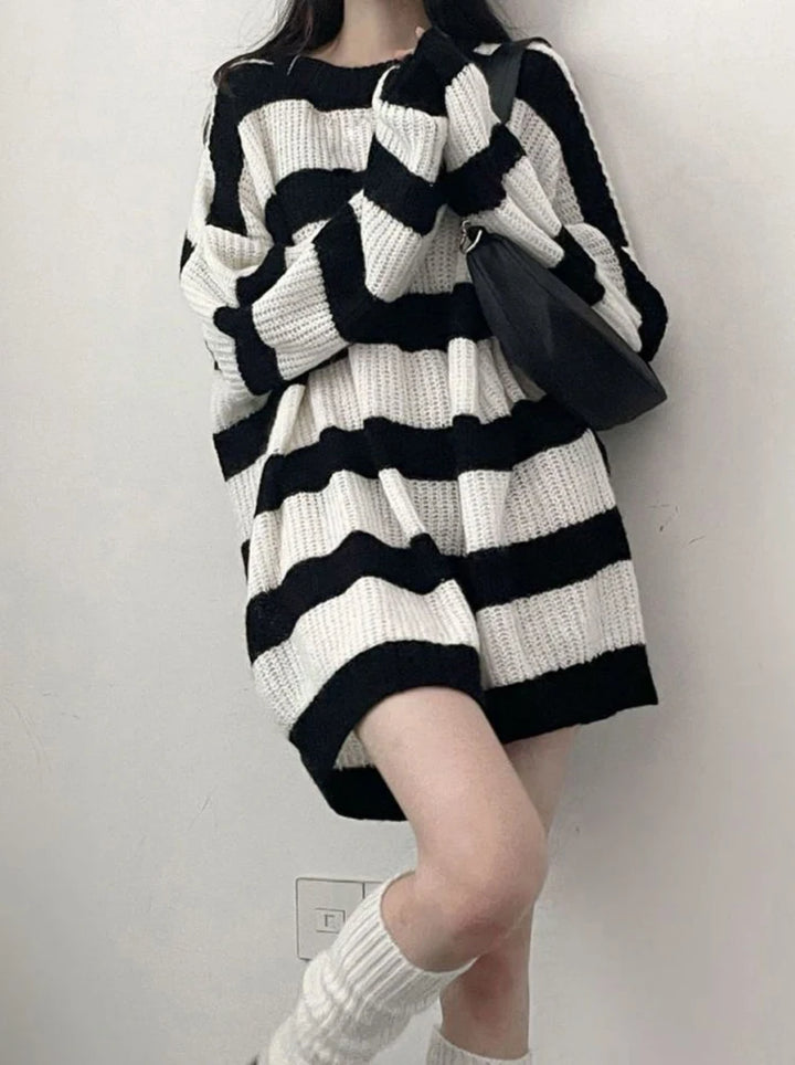 Knitted Striped Oversized Pullover