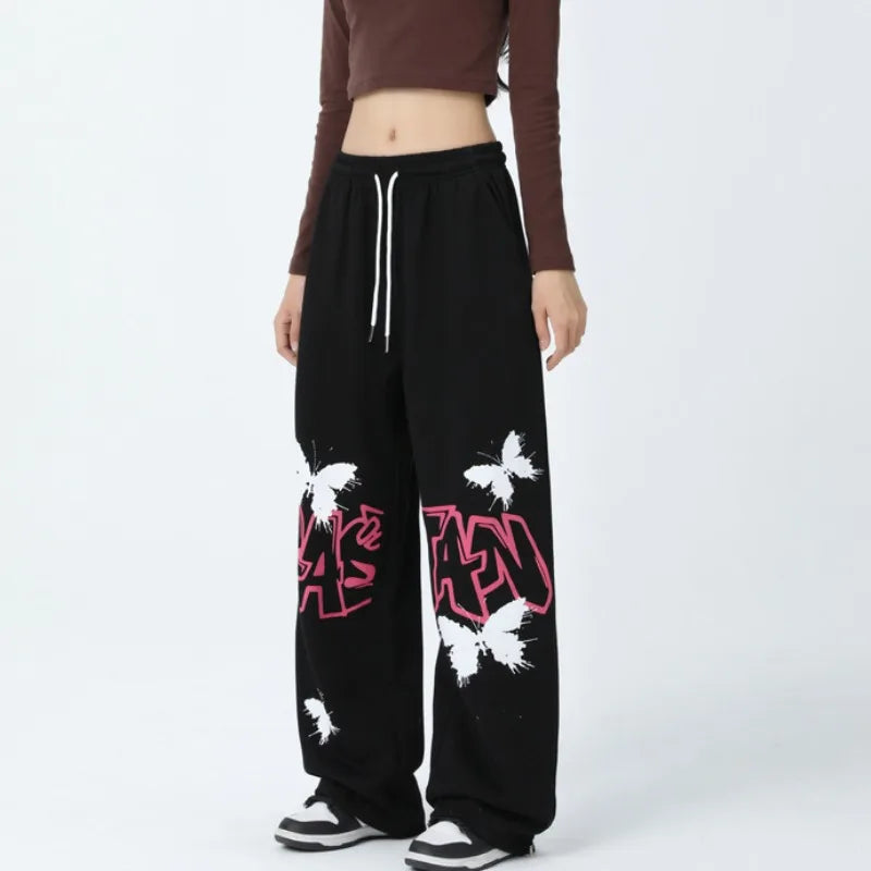 Cool Wide Leg Graffiti Black Sweatpants