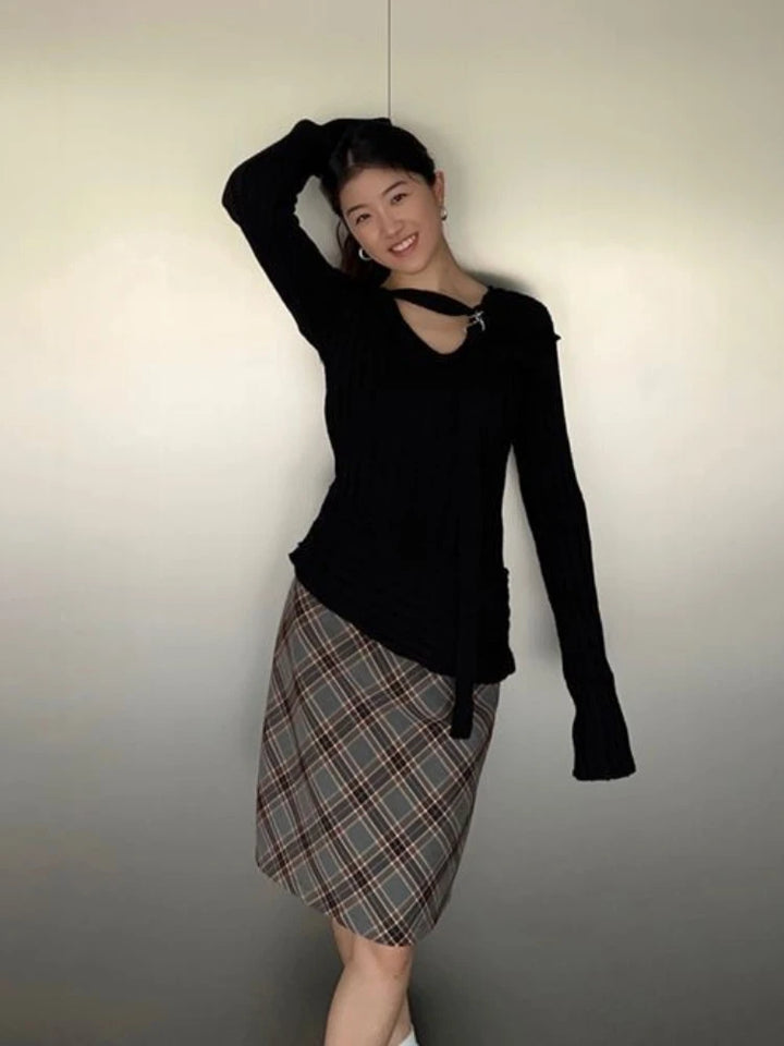 Enlglish-Style Plaid Midi-Skirt