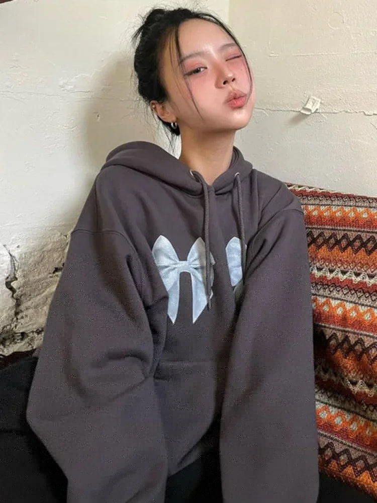 Oversized Bow Print Hoodie