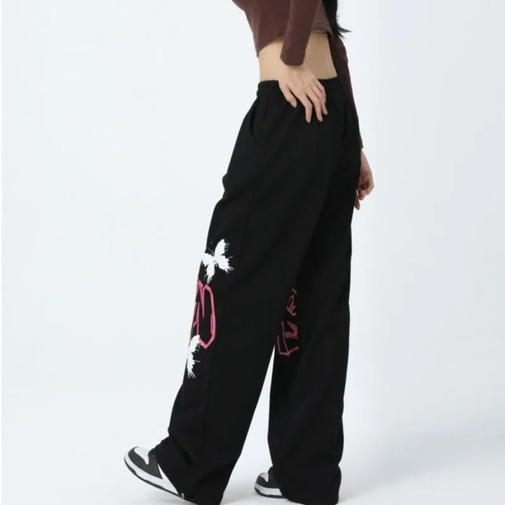 Cool Wide Leg Graffiti Black Sweatpants