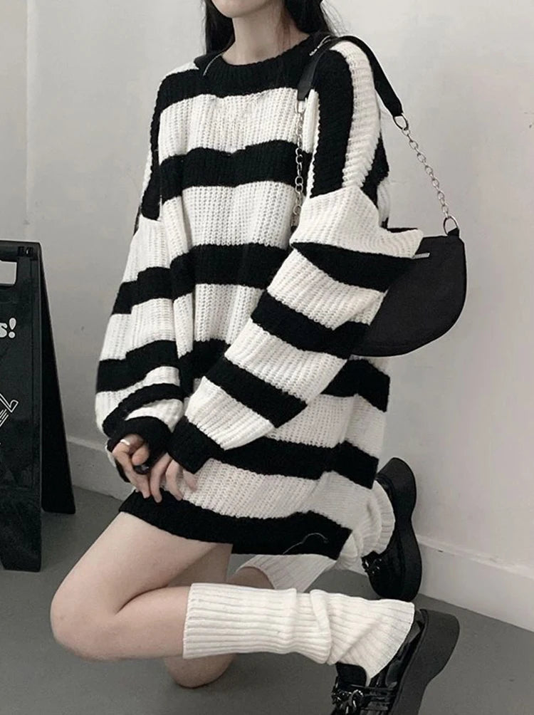 Knitted Striped Oversized Pullover