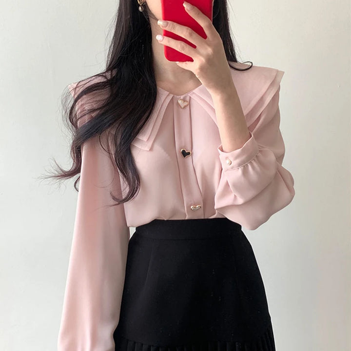 Elegant Blouse With Heart-Shaped Buttons