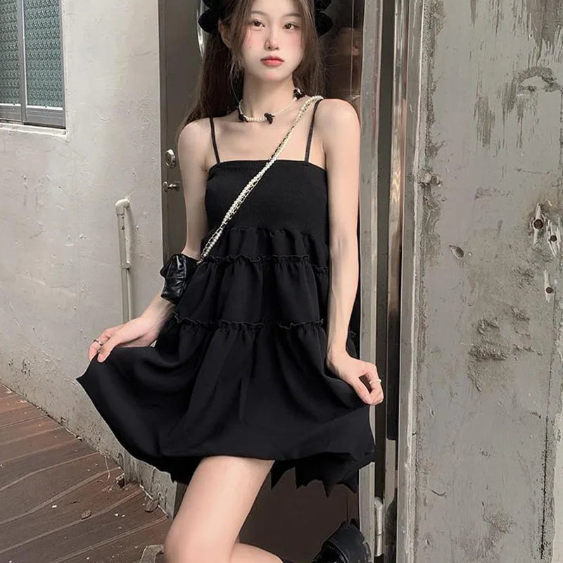 Spaghetti Strap Agaric Edge Black Dress