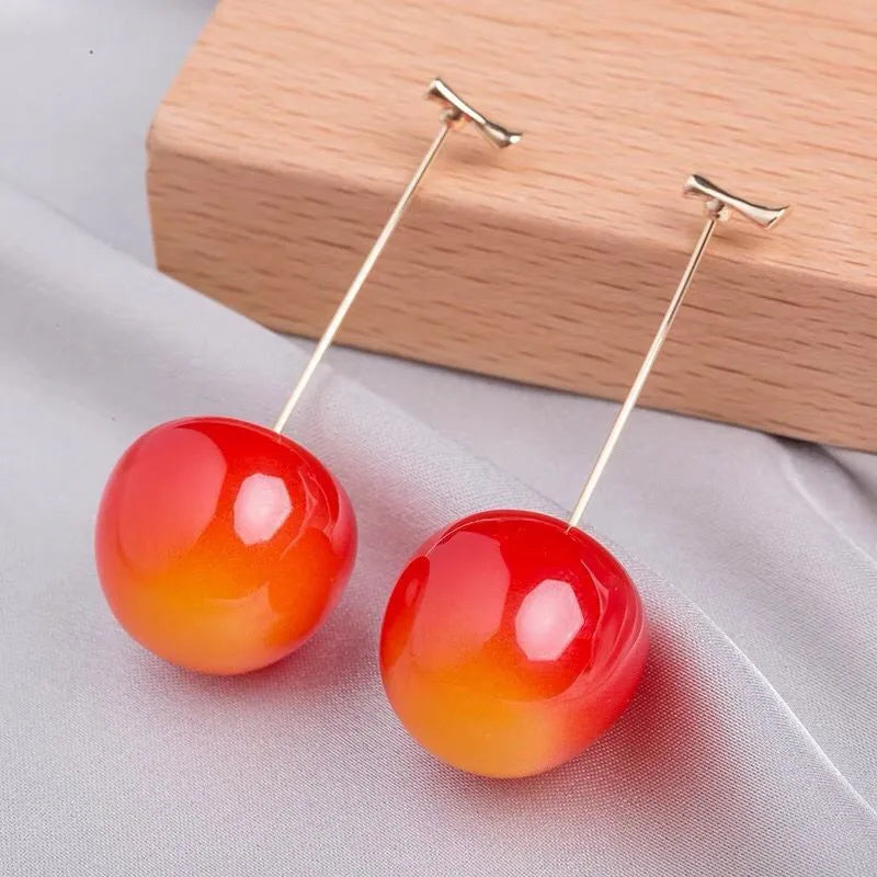 Cherry Fruit Shaped Drop Earrings