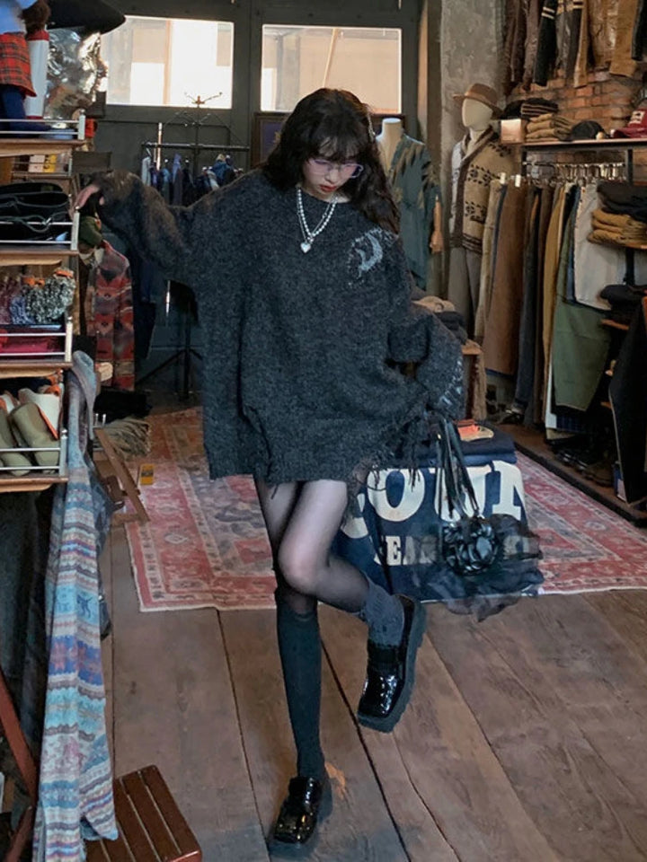 Grunge-Style Oversized Off-Shoulder Sweater