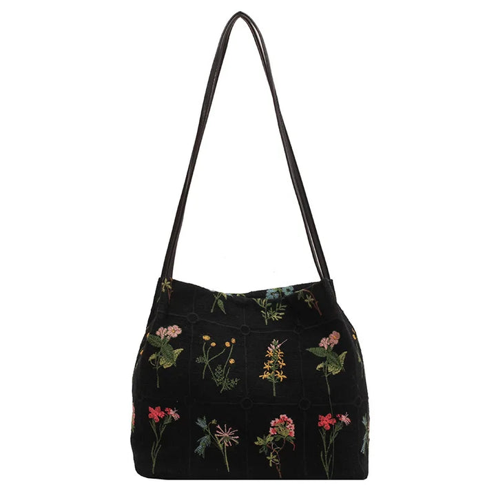 Flower Embroidered Tote Bag