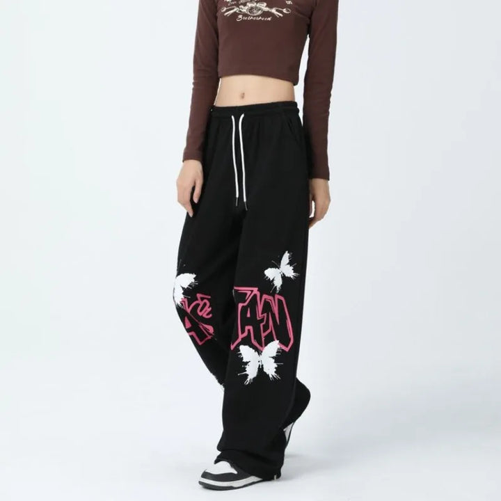 Cool Wide Leg Graffiti Black Sweatpants