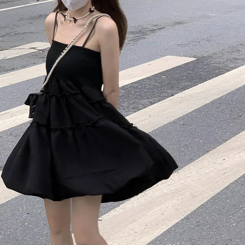 Spaghetti Strap Agaric Edge Black Dress