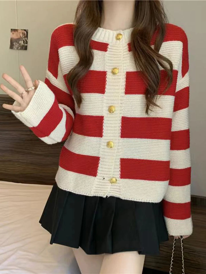 Knitted Striped Cardigan With Buttons