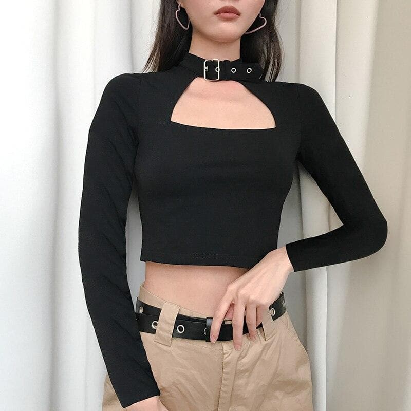 Cropped Longsleeve With Chest Cut-Out - Asian Fashion androidgameshub