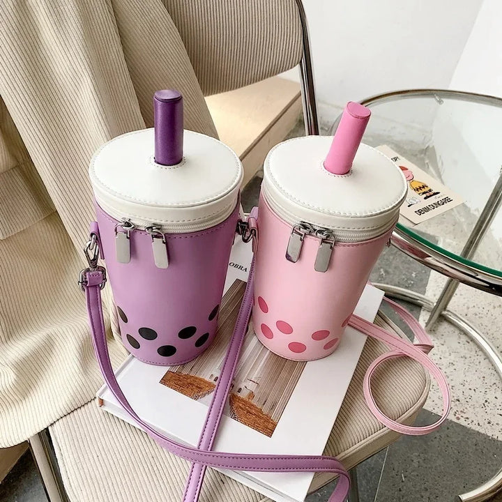 Cute Bubble Boba Tea Cross Body Bucket Bag