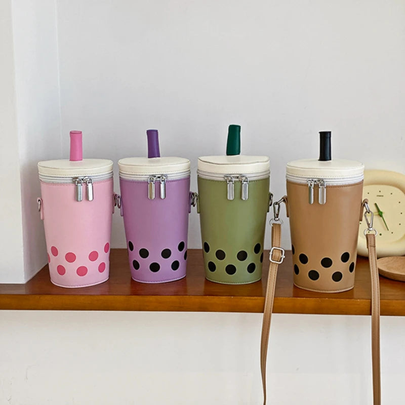 Cute Bubble Boba Tea Cross Body Bucket Bag