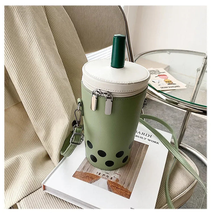 Cute Bubble Boba Tea Cross Body Bucket Bag