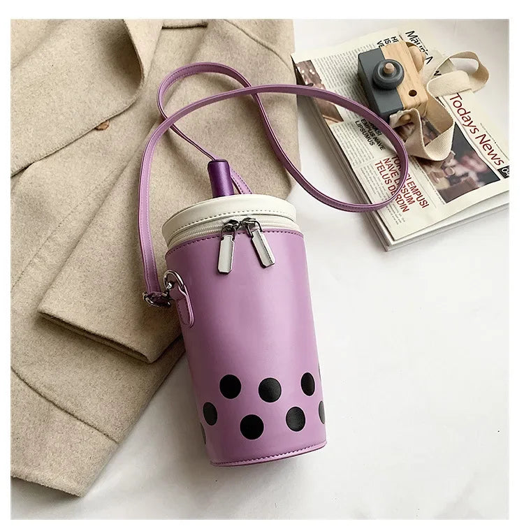 Cute Bubble Boba Tea Cross Body Bucket Bag