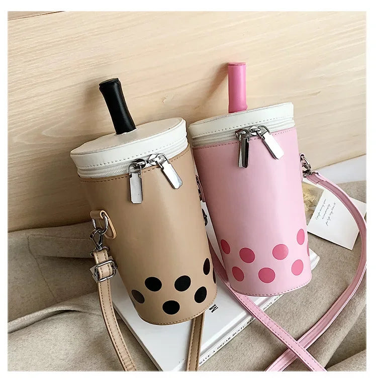 Cute Bubble Boba Tea Cross Body Bucket Bag