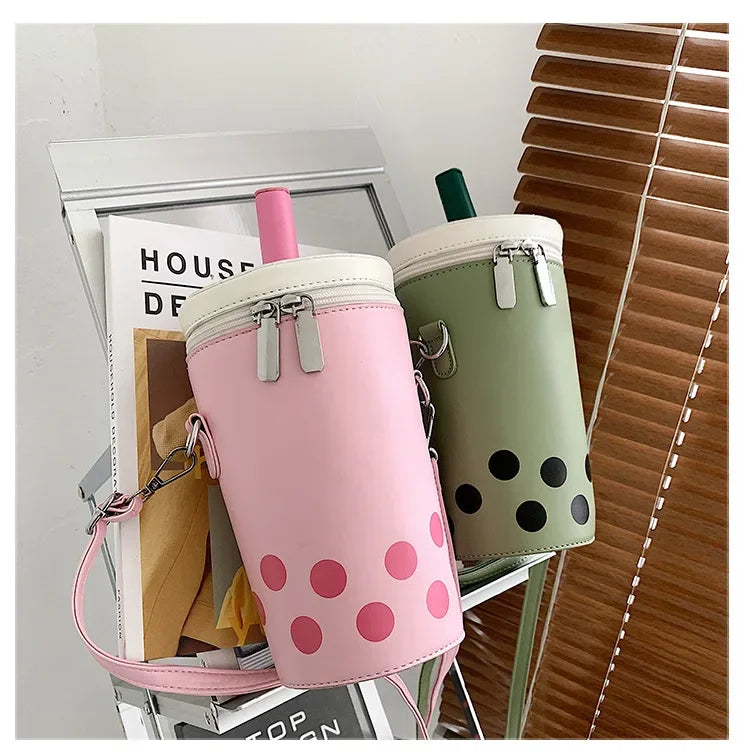 Cute Bubble Boba Tea Cross Body Bucket Bag